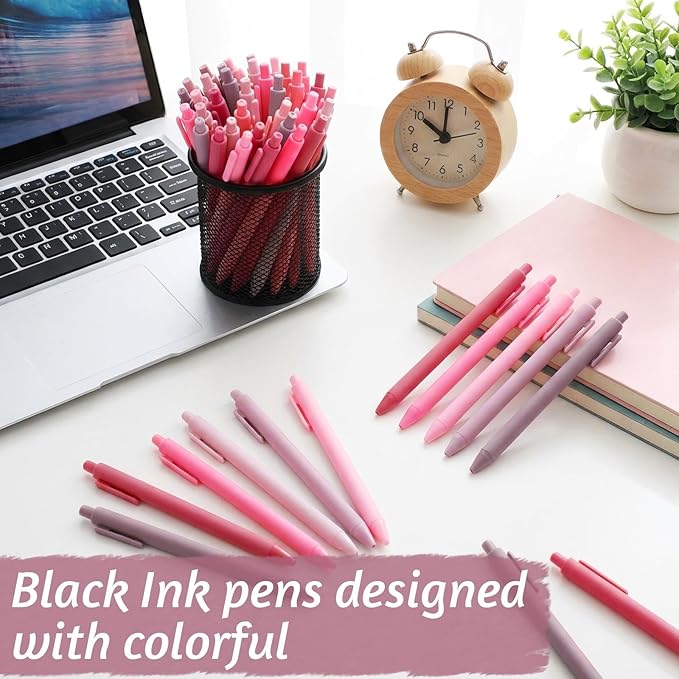 Crtiin 50 Pcs Gel Pens Bulk, 0.5mm Fine Point Black Ink Pens, Retractable Smooth Writing Quick Dry, Colored Aesthetic for School Office Journaling Teacher Appreciation Mother Day (Light Pink)