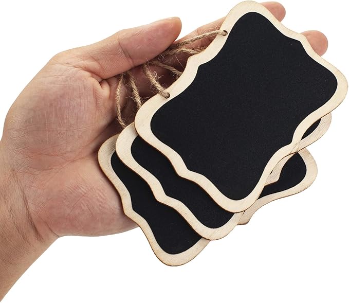 16 Pack Chalkboard Tags Hanging Chalkboard Signs, Double Sided Blackboard Tags Wooden Mini Massage Board Tags, Hanging Chalkboard Price Tags for Message Tags, Food Tags, Wedding Hanging Labels