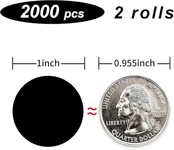 Black Circle Stickers 2000Pcs Dot Stickers, 1 Inch Round Write Coding Labels Can Writing for Family, Office, Student Classroom