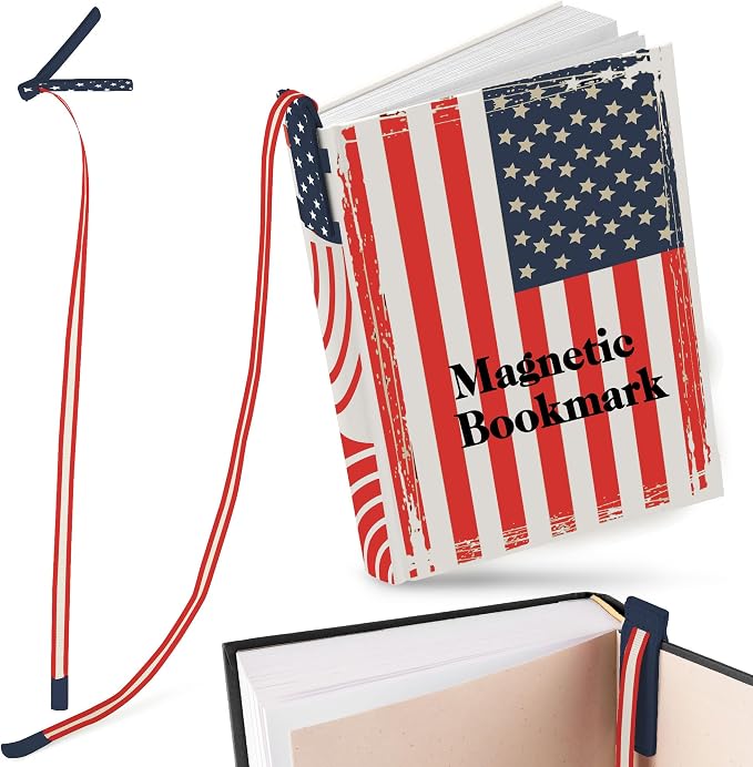 Superior Essentials Magnetic Bookmark-Genuine Leather, Single Long Ribbon Bible Bookmark for Book Lovers-Amplify Your Love for Books with Our Elegant Ribbon Page Marker (American Flag, 3PC)