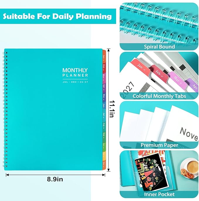 2026-2027 Monthly Planner - July 2026 - December 2027, 18 Months Planner Calendar 2026-2027, 9" x 11", Colorful Monthly Tabs, Suitable for School & Work