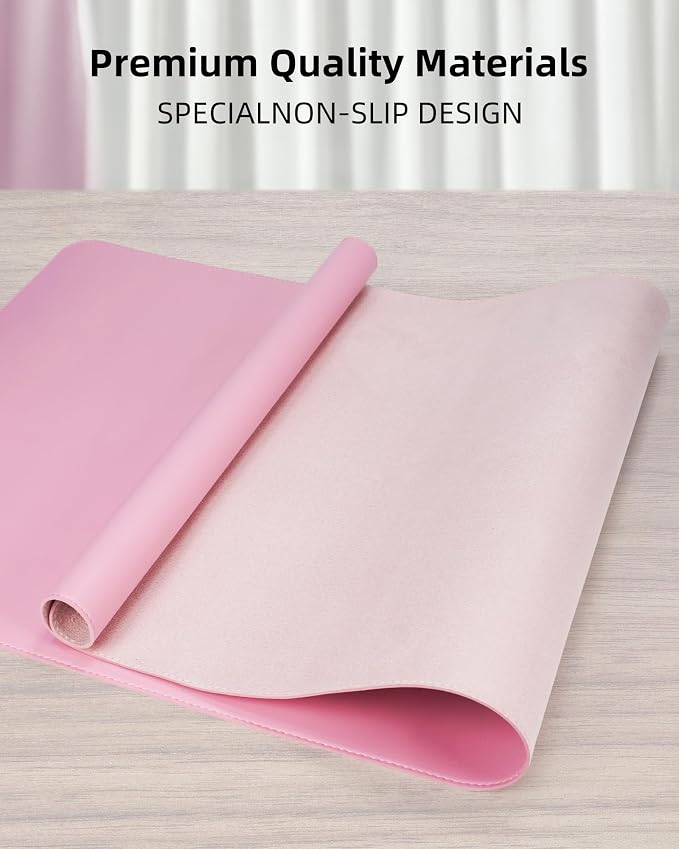 AFIING Leather Desk Pad Protector, Large Mouse Pad, Non-Slip Waterproof PU Leather Desk Mat, Desk Blotter Cover for Office and Home (Pink, 36" x 17")