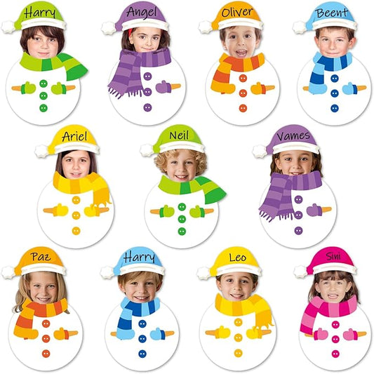 60Pcs Winter Snowman Paper Cutouts Winter Bulletin Board Decoration Colorful Snowman DIY Photo Craft Cutout Christmas Classroom Supplies for Teacher Student School Holiday Party Chalkboard Wall Decor