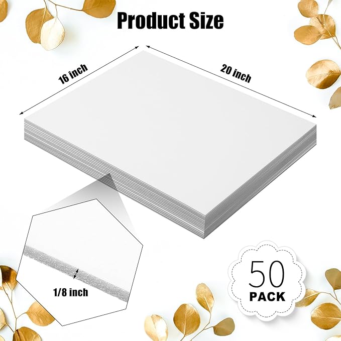 Frienda Foam Boards Thickness Foam Poster Boards for Presentation Board for School Crafts Office Art Projects(16 x 20 Inch,White,50 Pack)