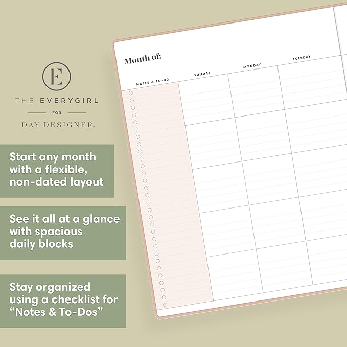 Blue Sky Everygirl Undated Planner, Weekly & Monthly Layout, Bookbound, Flexible Cover, Goal Setting and Time Management Organizer (Desert Rose, 8" x 10")