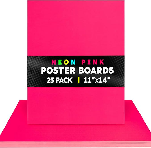 Hygloss Medium Poster Board 11x14 - 25 Neon Pink Single Color Bulk Pack - 10 Pt. Thickness Colored Poster Board Paper for Projects, Signs, Displays - Posterboard Multipack 11" x 14"