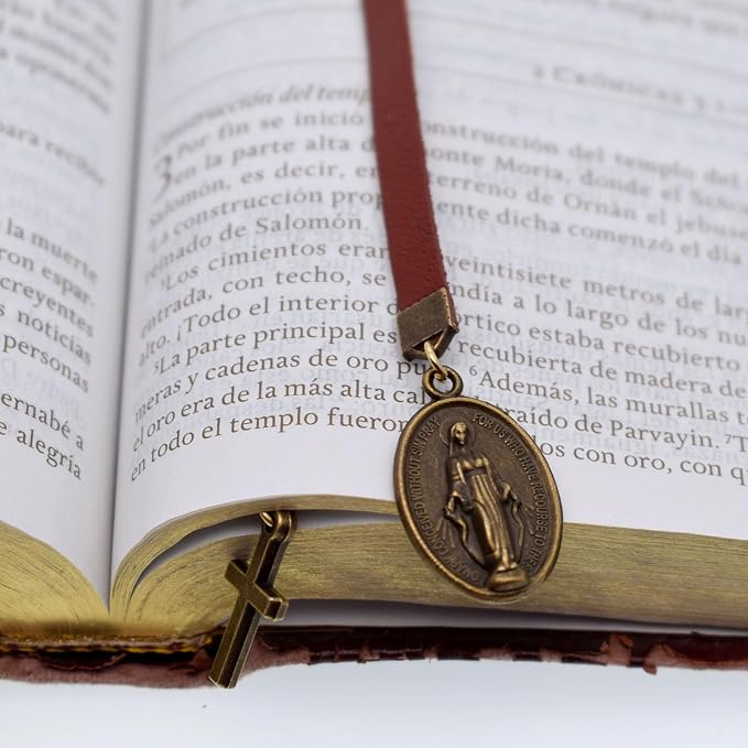 BLBMH Genuine Leather Bible Bookmark with Cross | Catholic Gifts for Men Dad Women Pastor Mom | Christian Book Marker with Ribbon - LB6