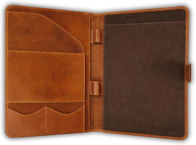 Leather Padfolio Legal Pad Portfolio Organizer | Handmade Executive Notebook Binder | Heavy Duty Full Grain Cow Hide Resume Interview Folio for Men Women, Rustic NoteBook Folder (Cognac Tan)