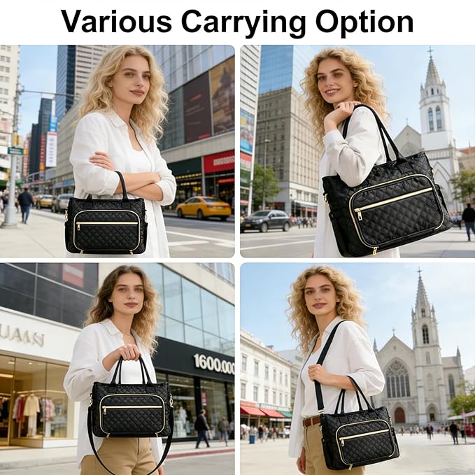 Large Bible Bag with Bible Cover for Women,Church Tote Bag with Shoulder Strap,Waterproof Bible Study Supplies,Bible Accessories for Christian Gift,Quilted Tote Bag for Men/Women,Black