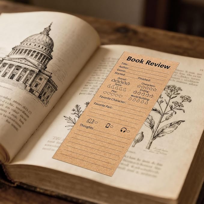 50 Pack Vintage Book Review Bookmarks for Book Lovers,Kraft Paper Cardboard Tracker Cards for Reading Journals,Brown(2.4"x5.9")