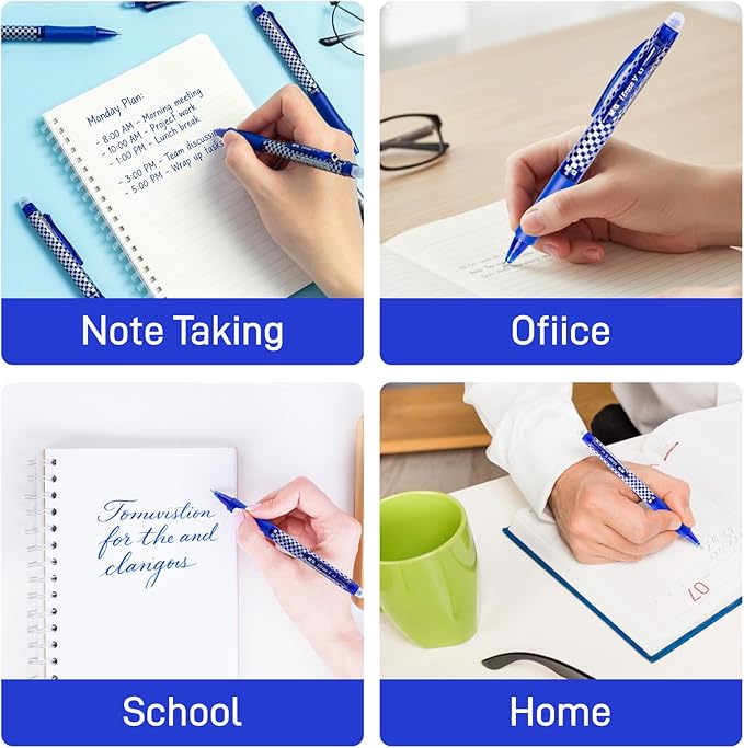 M&G Erasable Pens, 6Pcs Medium Point 0.7mm Blue Ink Eraserable Gel Pens for School, Journaling, & Office Writing Crossword Puzzles