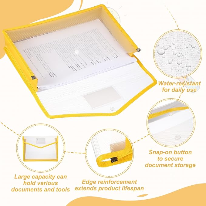PATIKIL Plastic Expanding File Folders, 2 Pack A4 File Folder Envelopes Letter Size Document Organizer Supplies with Snap Closure for Classroom Office, Yellow, Horizontal