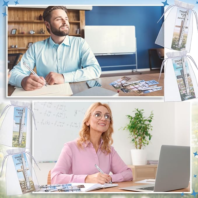 Dispowreath 48 Pcs/24 Sets Welcome to Our Church Gifts 24 Pcs Thank You for Joining Us Ballpoint Pens 24 Pcs 1 John 4: 7 Church Cross Flower Bookmarks Religious Brochure Favors for Women Men Visitor