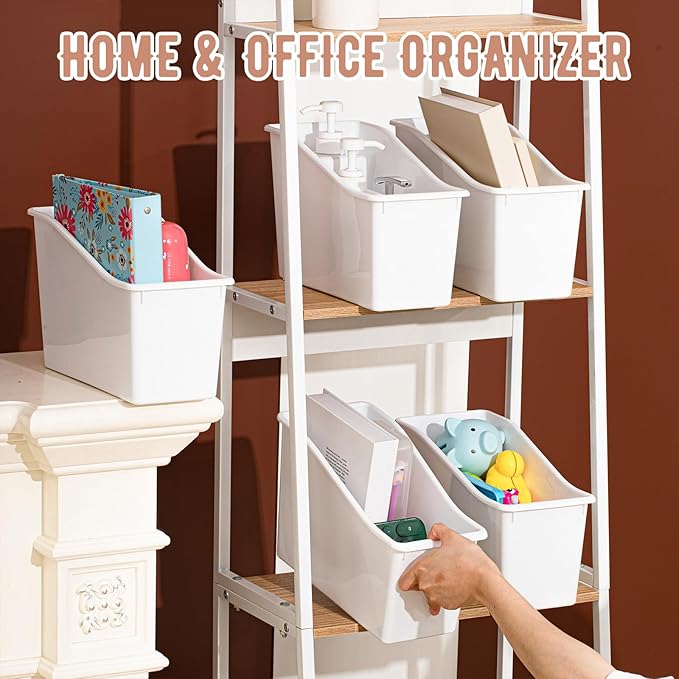 Geetery 24 Pcs Book Bin for Classroom with Labels Stackable Plastic Organizing Bins 11.5 x 5.4 x 7.5 in Book Holders Storage Bins Box Baskets for Classroom Library Home (White)