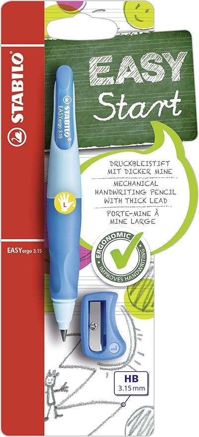 STABILO - EASYergo 3.15 - Ergonomic Mechanical Pencil - Left-Handed - Pack of 1 - Light Blue/Dark Blue with Sharpener
