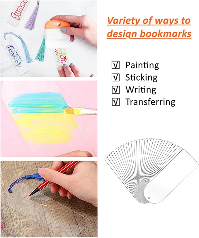 30PCS Acrylic Bookmark Blanks, Clear Acrylic Craft Bookmarks with 30PCS Colorful Tassels, Transparent Rectangle Round Bookmarks Bulk for DIY Crafts Hanging Tag Gift Tag Price Tags- Semicircle