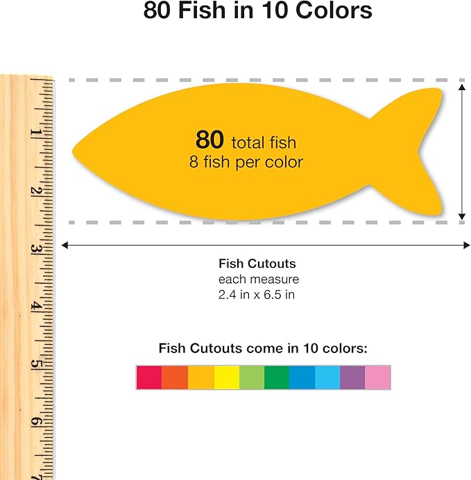 80 Pieces Paper Fish Cutouts, Ocean Animal Shapes for Kids Crafts, Under The Sea Decorations, Classroom Bulletin Boards, Summer Camp Activities, Bright Double Sided Cardstock, USA Made