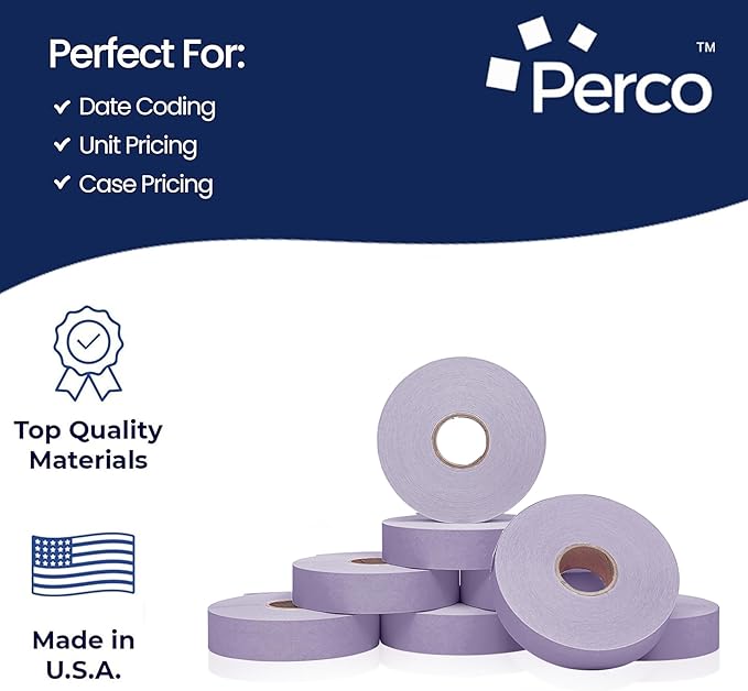 Perco Lavender Pricing Labels for Monarch 1136 Price Gun - Case of 8 Sleeves, 64 Rolls Value Pack - 112,000 Price Marking Labels - with Ink Rolls Included