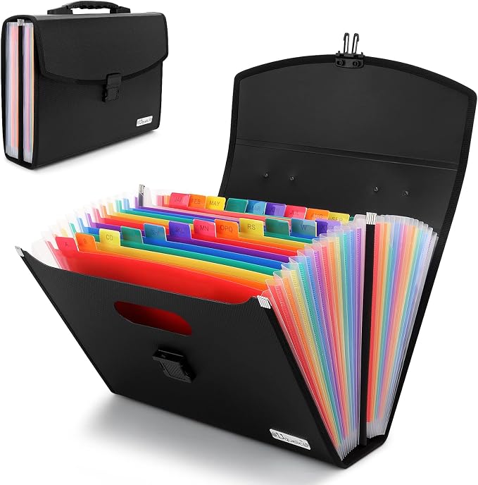 Uquelic 26 Pockets Expanding File Folder - Accordion Savor Document Organizer Folio Upgraded Durable Buckle, Base with Ergonomic Portable Handle/Large A4 Letter Size Expandable File Organizer