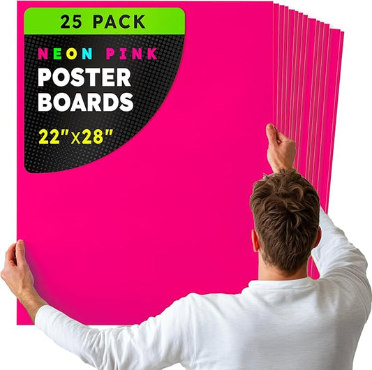 Hygloss Medium Poster Board 22x28 - 25 Neon Pink Single Color Bulk Pack - 10 Pt. Thickness Colored Poster Board Paper for Projects, Signs, Displays - Posterboard Multipack 22" x 28"