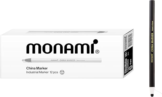 MONAMI Peel Off China Markers - Black Grease Pencil Wax Markers, 12 Count, Fade & Moisture Resistant, Easy to Erase, for Glass, Metal, Porcelain & More