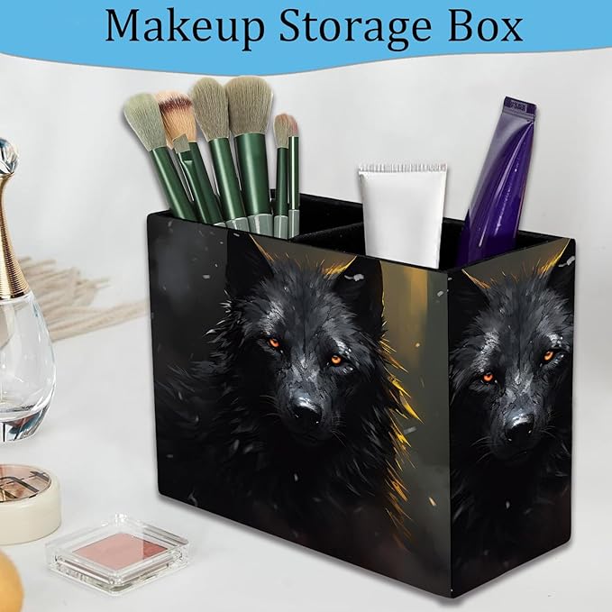 Pen Holder and Anti-Slip Mouse Pad Combination, Makeup Brush Storage Box, Tableware Storage Box, Suitable for Office and Home - Black Wolf