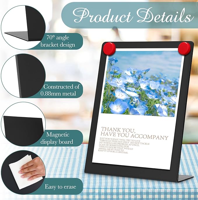 Fainne 2 Pcs Magnetic Bulletin Board with Easel Stand Mini Black Magnet Metal Tabletop Memo Display Board for Back to School Menu Table Office Supplies (12.6 x 11 Inches)