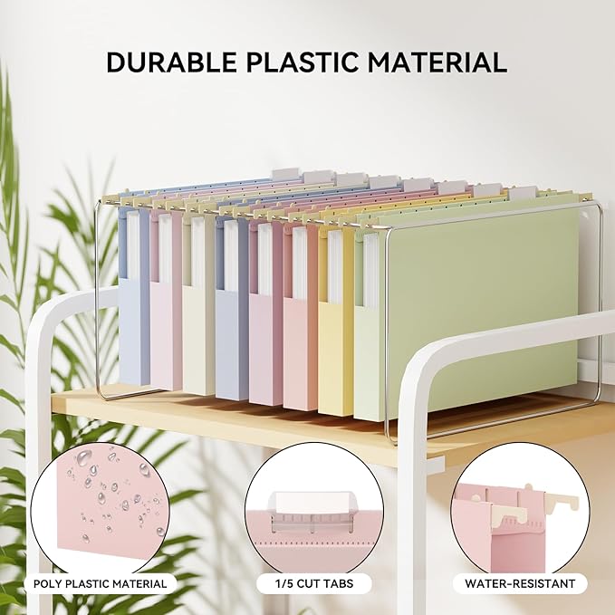 Ansook 12 Pack Hanging File Folders, Plastic 1 Inch Expansion Legal Size File Folders with Adjustable Tabs, Assorted Colors Hanging Organizers for Filing Cabinet, Home Office Law Firm Document Storage