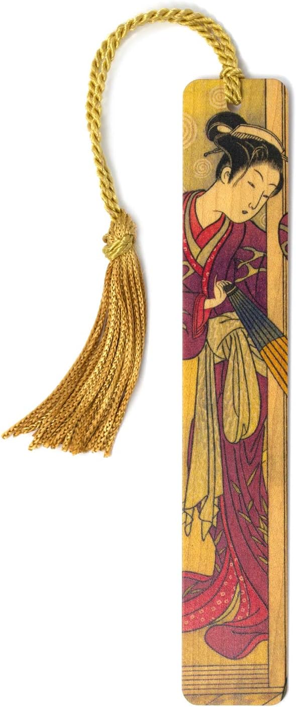 Japanese Woman in Kimono Wooden Bookmark | Traditional Japanese Ukiyo-e Woodblock Print Art | Gift for Art Lovers, Collectors, Readers & Japanese Culture Enthusiasts | Handmade in the USA
