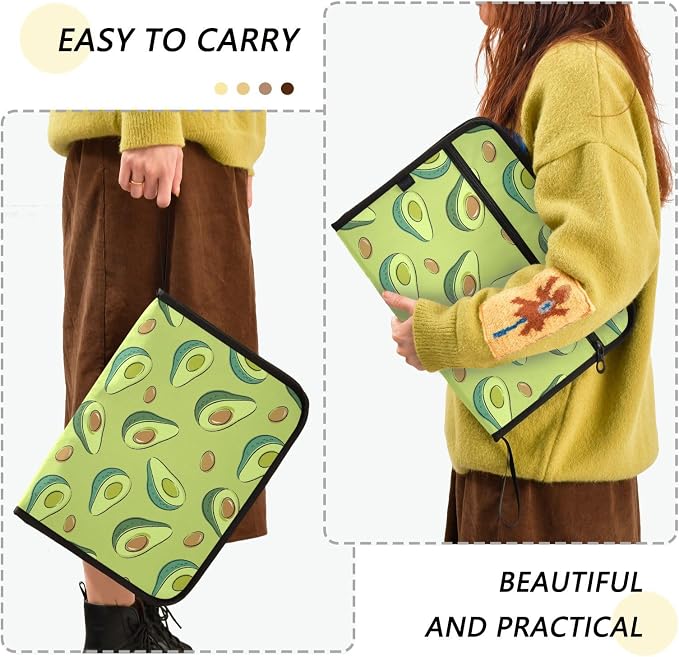 Avocados Green 13 Pockets Expanding File Folder with Sticky Labels Accordion File Folder Document Organizer Letter Size A4 Papers Expandable File Keeper
