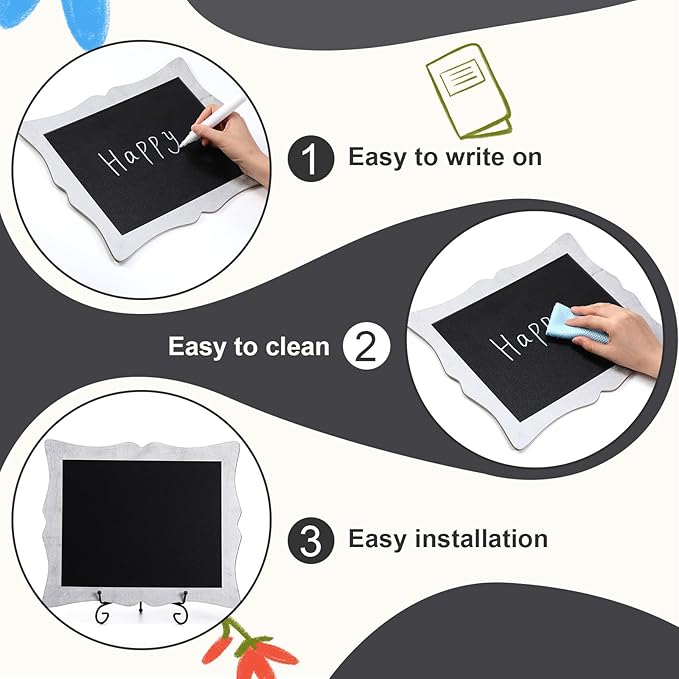 Novabright 2 Pack Small Chalkboard Sign with Easel 11" X13" Silver Border Hanging Freestanding Framed Chalkboard Tabletop Sign for Countertop Kitchen Weddings Restaurant Menus