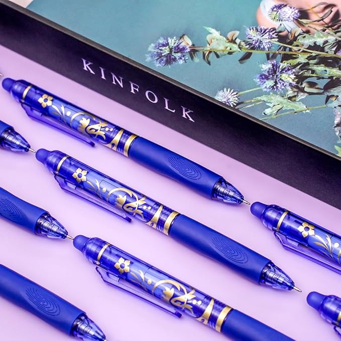 10Pcs Erasable Gel Pens, 0.5mm Retractable Quick Dry Fine Point Blue Ink Pens, Smooth Writing Multicolor Pens for Journaling, Coloring, Drawing, Doodling, Note Taking