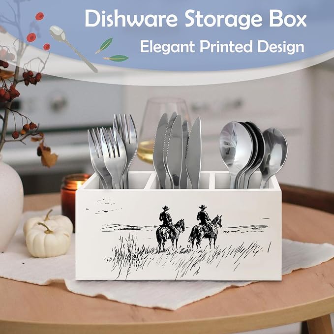 SNNDER Vintage Western Cowboy Pen Holder for Desk, Country Western Wooden Box Sign Desk Decor for Home Tabletop Shelf Decoration, Retro Southwestern Pencil Organizer, Cowboy Gifts