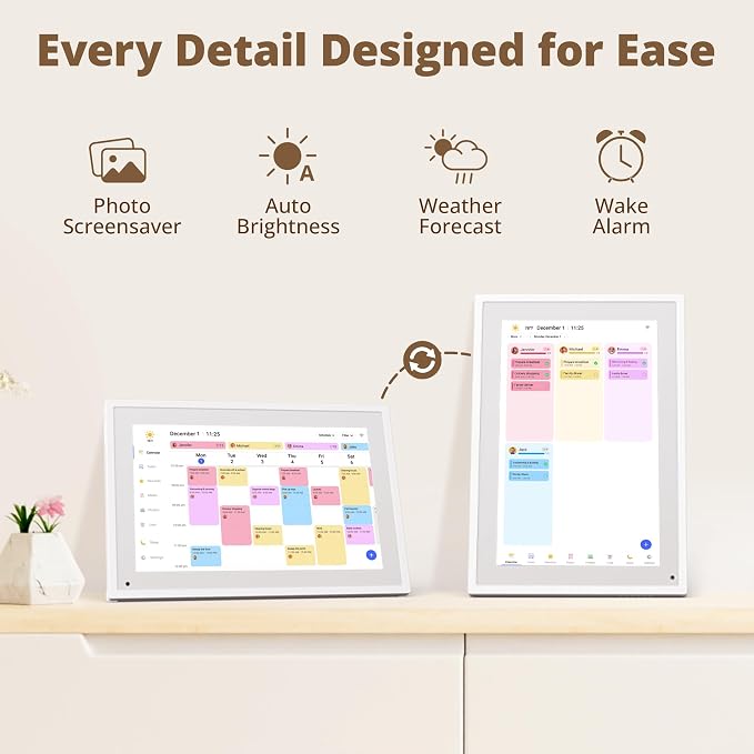 Dragon Touch 10.1 inch Digital Calendar Chore Chart – Interactive Touchscreen, Smart Family Planner, Hearth Display Desk Digital Calendar Seamless Scheduling white