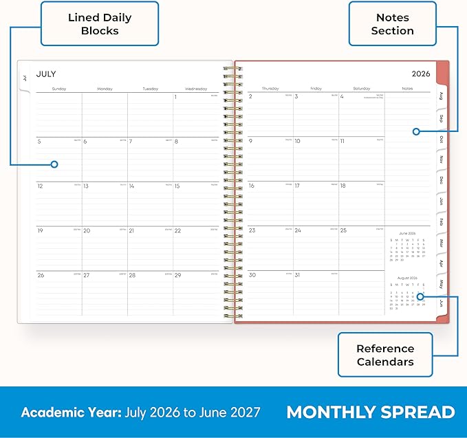 Blue Sky 2026-2027 Weekly and Monthly Academic Year Planner Calendar, July 2026 - June 2027, 8.5" x 11", Flexible Pocket Cover, Wirebound, Storage Pocket, Cali Pink