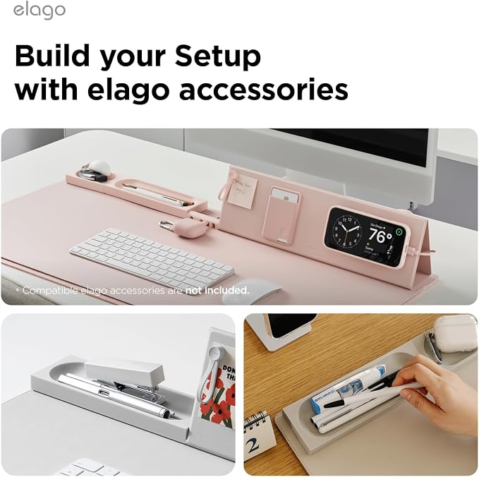 elago Smart Magnetic Desk Mat Pencil Tray – Soft Silicone Organizer for Office Supplies, AirPods, Glasses, Pens – Noise-Free, Non-Slip, Washable, Item for Desk Management [Medium] (Lovely Pink)