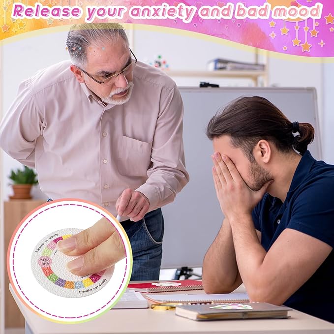 Gersoniel 72 Pcs Anxiety Sensory Stickers Calm Stickers Adhesive Textured Mental Health Strips Mindfulness Fidget Decals Stress Anxiety Relief Items for Desk Therapy Office Counselor(Pink Breathe)
