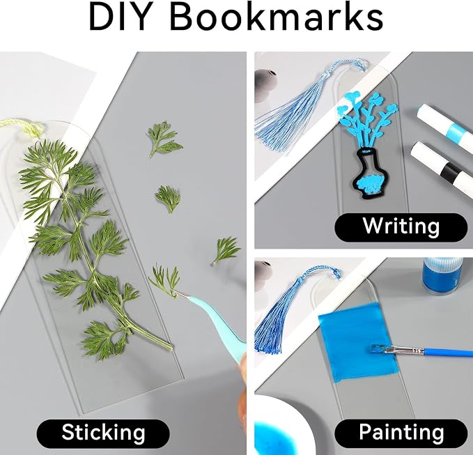 30 Pcs Acrylic Bookmark Blanks Bulk Clear Book Marks Kit with 30 Pcs Colorful Tassels Transparent Reading Book Page Mark Tags Set DIY Crafts Arts Projects Semicircle