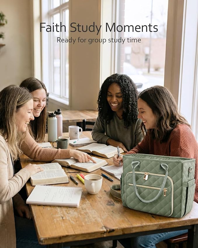 BellaHold Large Bible Bag with Bible Cover Case for Women, Church Bag with Bible Study Supplies & Shoulder Strap, Quilted Bible Tote Bag, Christian Gift for Women, Navy
