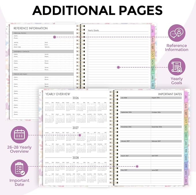 SKYDUE 2026-2027 Monthly and Weekly Academic Planner, July 2026-June 2027, 8.5"x11", Agenda Calendar with Colorful Tabs and Storage Pocket, Ideal for School Office Supplies