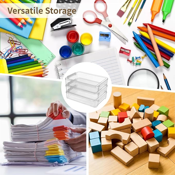 ZALIR 3PCS Plastic Storage Bins with Lids, Portable Stackable Clear File Box, Art Supply Storage Organizer, File Document Storage Boxes with Latches for Organizing A4 Paper, Letters and Crafts