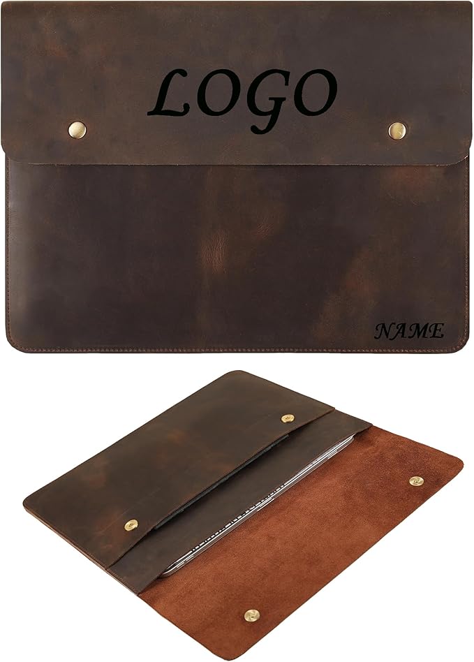 Leather Tablet Sleeve for 11/12.9/13 Inch iPad Pro, Document Holder Folio File Holder, Genuine Leather Sleeve iPad Case for Protection and Style-Dark Khaki-Custom