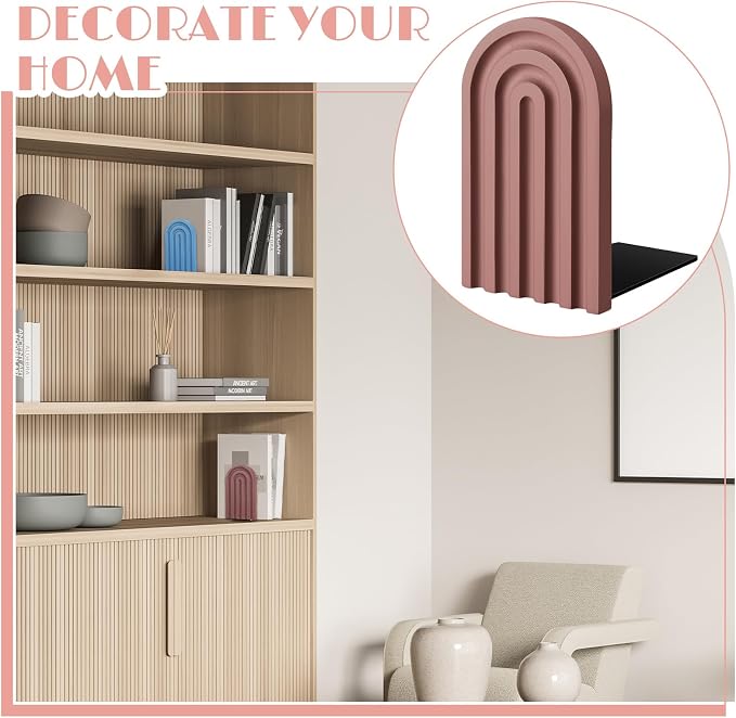 Harloon 4 Pcs Boho Arch Wooden Bookends, Decorative Rainbow Book Stoppers with Non-Slip Metal Base, 5x3x4 Inches, Cute Shelf Decor for Heavy Books, Home Office Study Desk Organizer(Morandi Color)