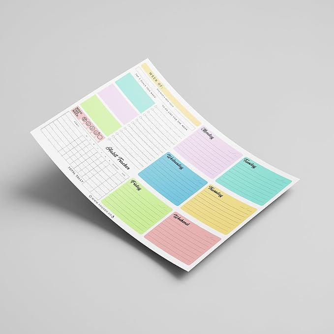 Weekly Planner Pad Tear Off (Magnetic) Full Year Productivity Planner, 50 Undated Sheets for Daily Schedule, To-Do Lists, Habit Tracking, Academic Planning, and Work Agenda (8.5 x 11 Inches, Color)
