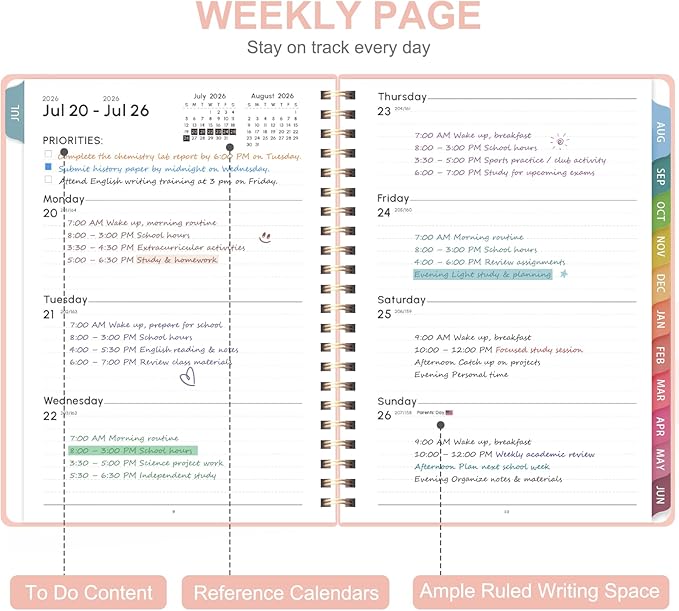 Planner 2026-2027, Academic Weekly and Monthly Calendar Planner, July 2026 - June 2027, Hardcover Spiral Agenda Book, School Supplies for Teacher Student - Letter Size(8.5" x 11")