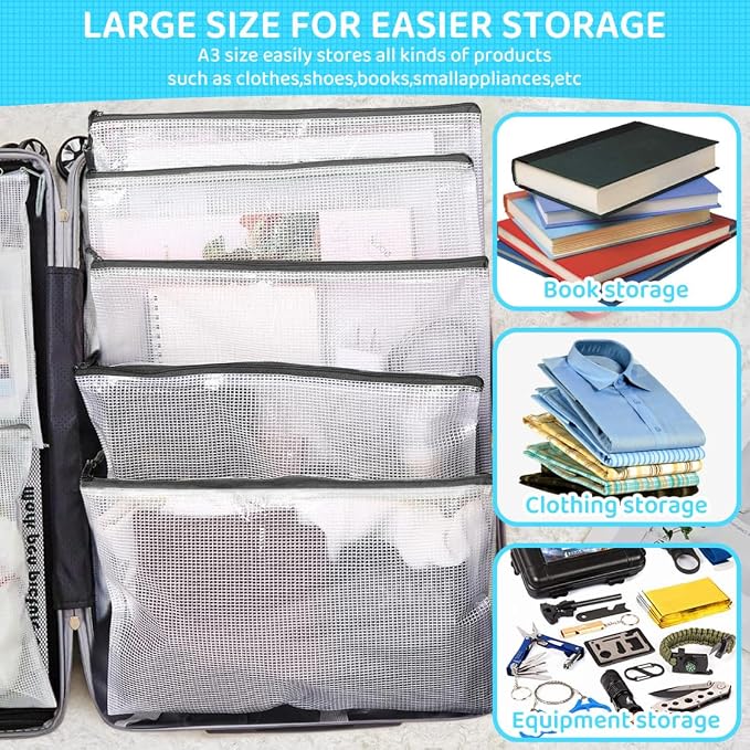 YOPCDJ 24pcs Mesh Zipper Pouch Bags, Large A3 17x12 Inches Reusable Bags Puzzle Storage Organizer Black Multipurpose for Travel Board Games School Office Supplies and Home Classroom Organization