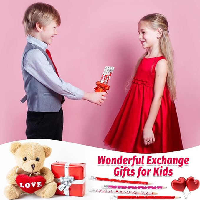 HINZER 50Pcs Valentines Day Pencils for Kids Party Favors Valentines Wood Pencils Bulk with Erasers for Goodie Bags Fillers Valentine's Day Exchange Gifts Giveaways Classroom Rewards School Supplies