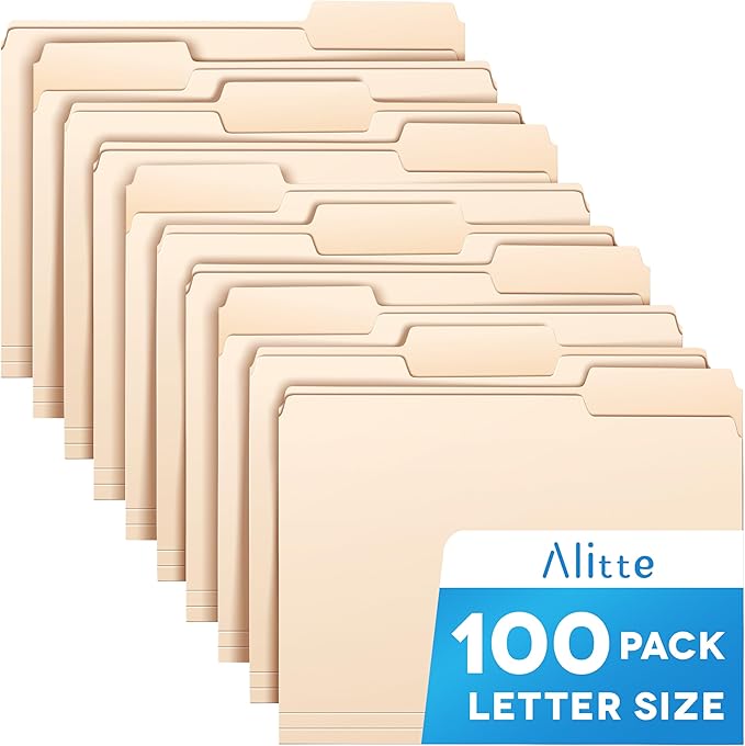 Manila Folders 8.5 x 11, Letter Size 100-Pack - File Folders for Documents 1/3-Cut Tabs, Assorted Positions, Folder Organizer for Home, Office or Classroom | Bulk Pack, Made in USA
