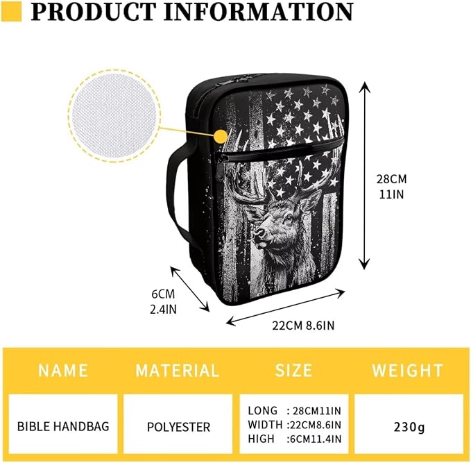 Coldinair Elk Camo USA Flag Bible Covers for Boys Kids Teens Portable Bible Case with Bookmark Large Carrying Book Case Church Bag Protective with Pocket and Zipper