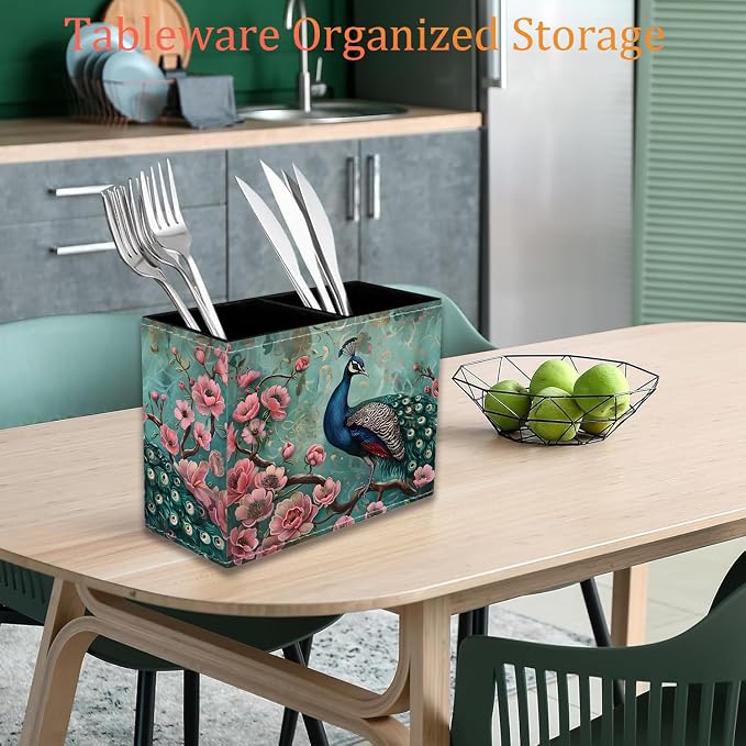 Pen Holder for Desk, PU Leather Multifunctional Desktop Storage Box and Anti-Slip Mouse Pad Set, Makeup Brush Holder Pen Organizer for Office and Home - Peacock